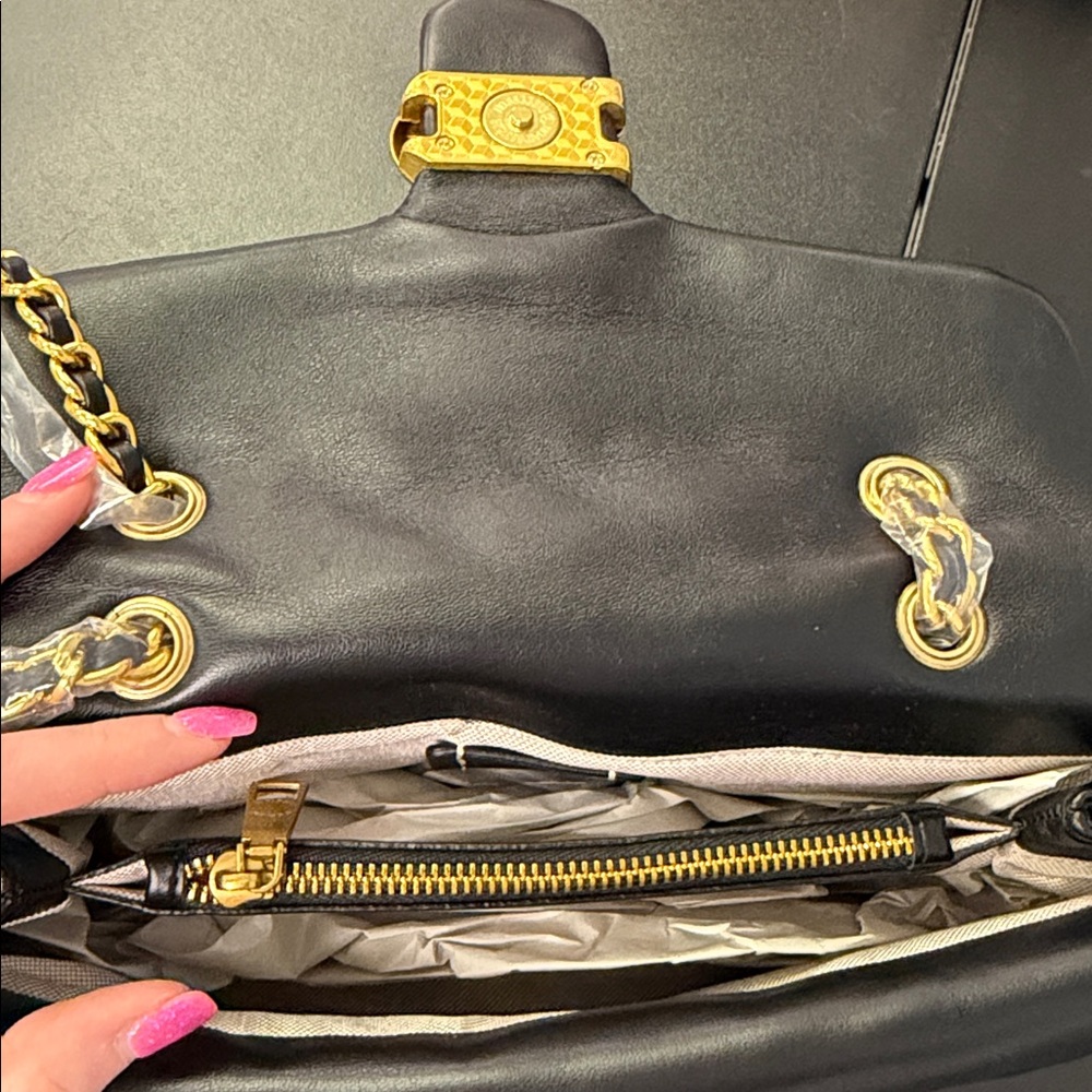 Coach Quilted Black Leather Crossbody with Gold Chain - Picture 2 of 4